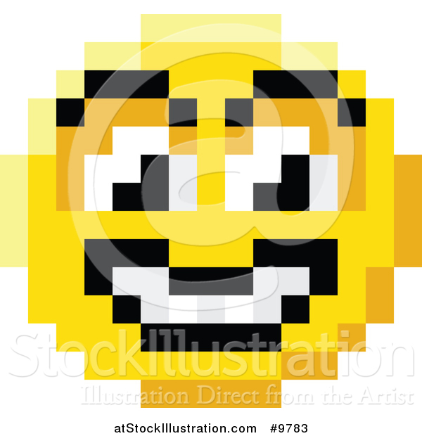 Vector Illustration of a Grinning 8 Bit Video Game Style Emoji Smiley Face