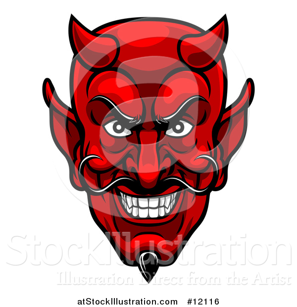 Vector Illustration of a Grinning Evil Red Devil Face