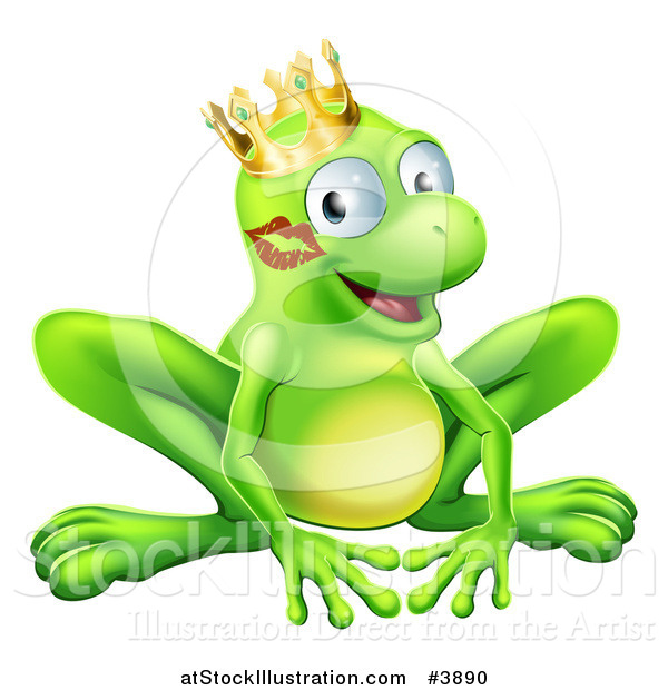 Vector Illustration of a Grinning Frog Prince with a Lipstick Kiss on His Cheek