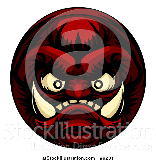 Vector Illustration of a Grinning Samurai Demon Monster Face