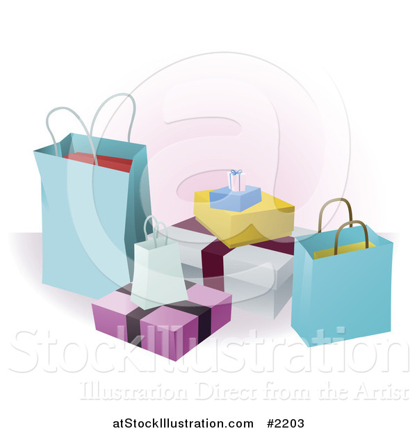 Vector Illustration of a Group of 3d Shopping Boxes and Bag