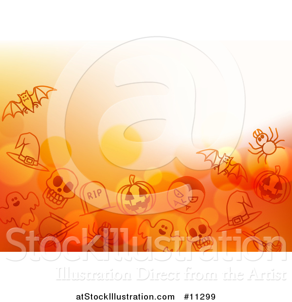 Vector Illustration of a Halloween Background with Bubbles and Sketched Icons