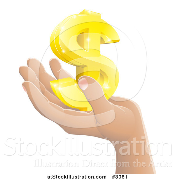Vector Illustration of a Hand Holding a 3d Gold Dollar Symbol