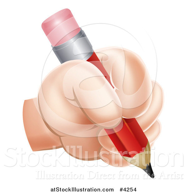 Vector Illustration of a Hand Writing with a Red Pencil