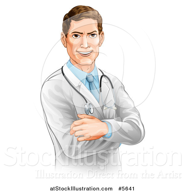 Vector Illustration of a Handsome Caucasian Male Doctor with Folded Arms