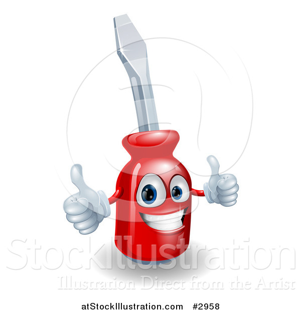 Vector Illustration of a Happy 3d Compact Screwdriver Character Holding Thumbs up