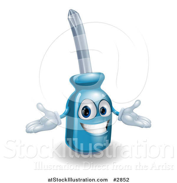 Vector Illustration of a Happy 3d Compact Screwdriver Character with Open Arms