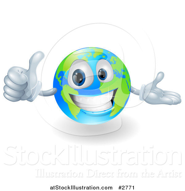 Vector Illustration of a Happy 3d Globe Holding a Thumb up