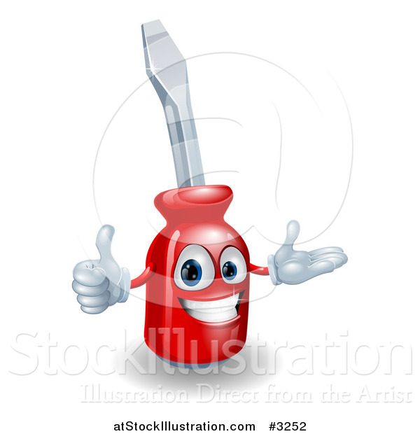 Vector Illustration of a Happy 3d Red Compact Screwdriver Character Holding a Thumb up