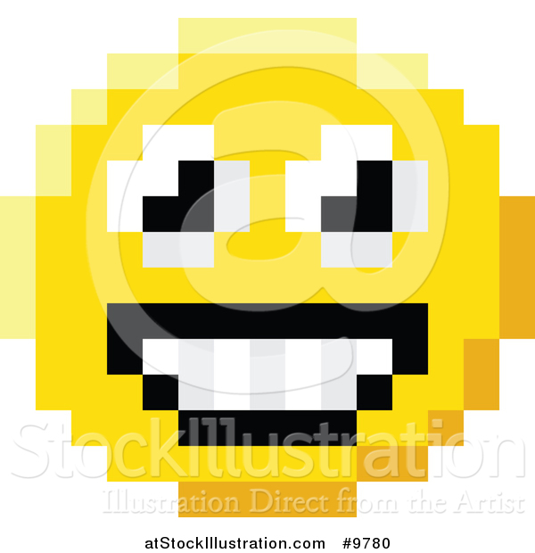 Vector Illustration of a Happy 8 Bit Video Game Style Emoji Smiley Face