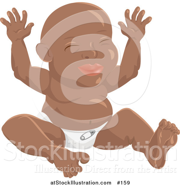 Vector Illustration of a Happy African American Baby Sitting with His Hands up