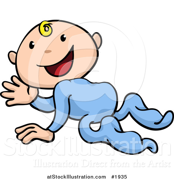 Vector Illustration of a Happy Baby Crawling and Waving