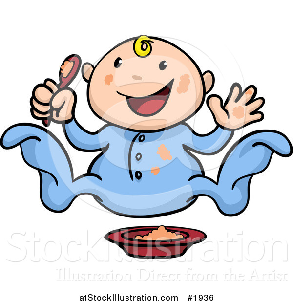 Vector Illustration of a Happy Baby with Food