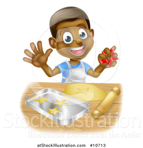 Vector Illustration of a Happy Black Boy Making Star Shaped Cookies