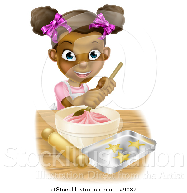 Vector Illustration of a Happy Black Girl Making Star Cookies and Frosting