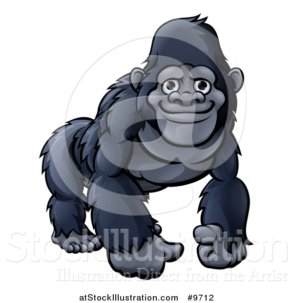 Vector Illustration of a Happy Black Gorilla