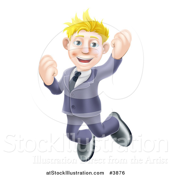 Vector Illustration of a Happy Blond Businessman Jumping