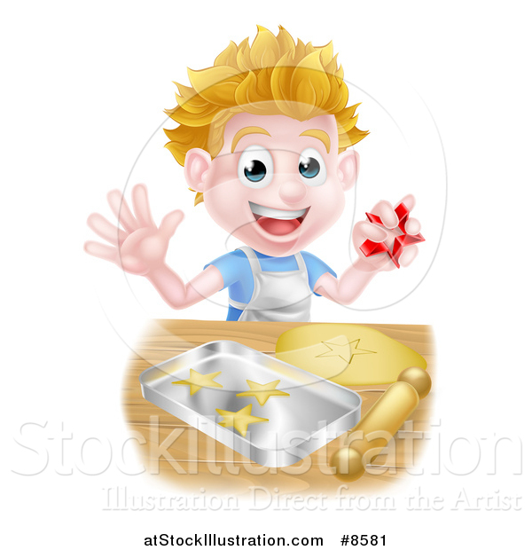 Vector Illustration of a Happy Blond Caucasian Boy Baking Cookies