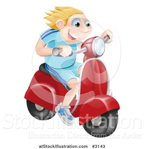 Vector Illustration of a Happy Blond Man Speeding on a Moped