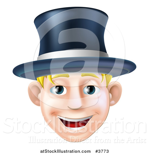 Vector Illustration of a Happy Blond Man Wearing a Top Hat and Smiling