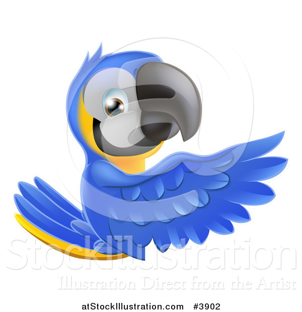 Vector Illustration of a Happy Blue and Yellow Macaw Parrt Presenting a Sign