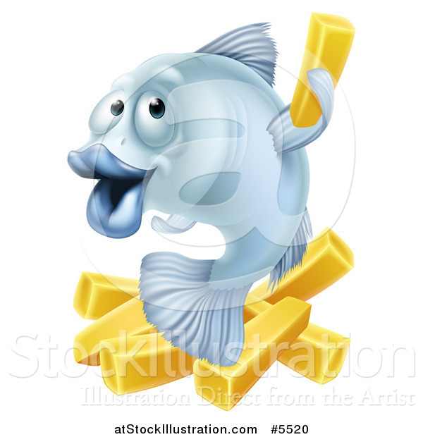 Vector Illustration of a Happy Blue Cod Fish and Chips Fries