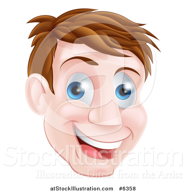 Vector Illustration of a Happy Blue Eyed Brunette Caucasian Man's Face