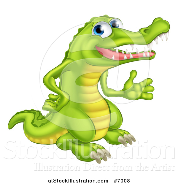 Vector Illustration of a Happy Blue Eyed Crocodile Presenting to the Right