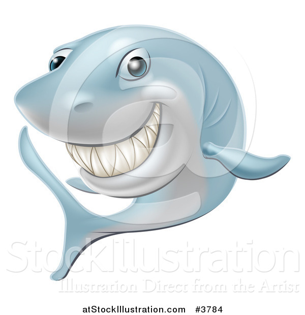 Vector Illustration of a Happy Blue Shark Grinning