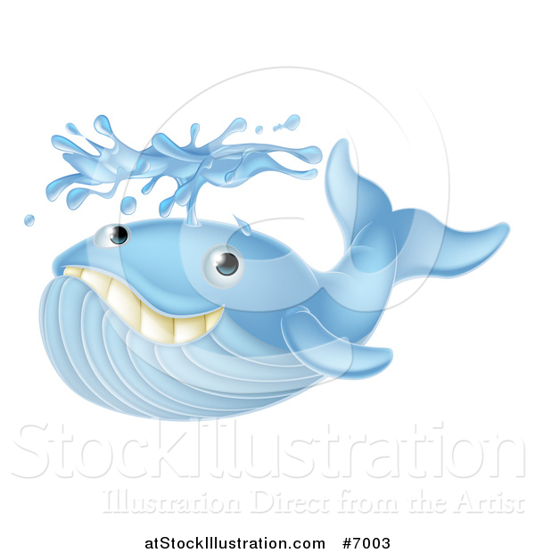 Vector Illustration of a Happy Blue Whale Spouting Water