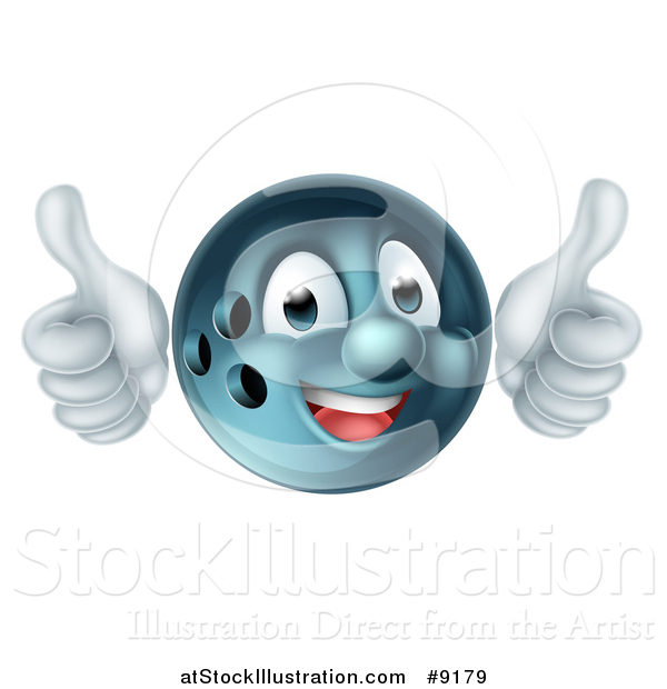 Vector Illustration of a Happy Bowling Ball Character Mascot Giving Two Thumbs up