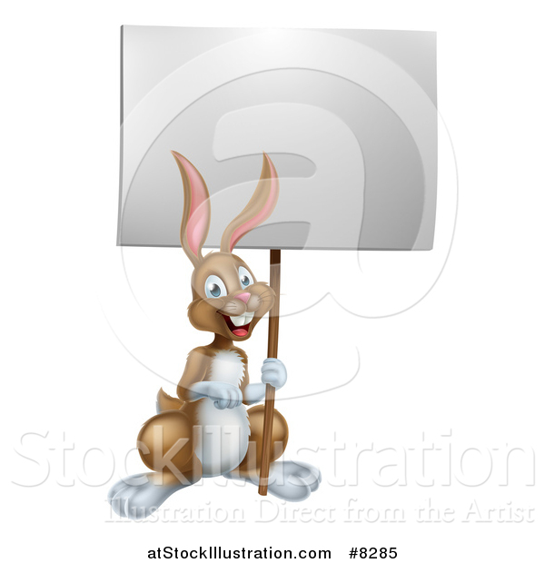 Vector Illustration of a Happy Brown Bunny Rabbit Holding a Blank Sign