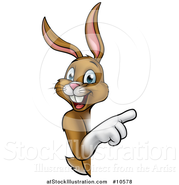 Vector Illustration of a Happy Brown Bunny Rabbit Pointing Around a Sign