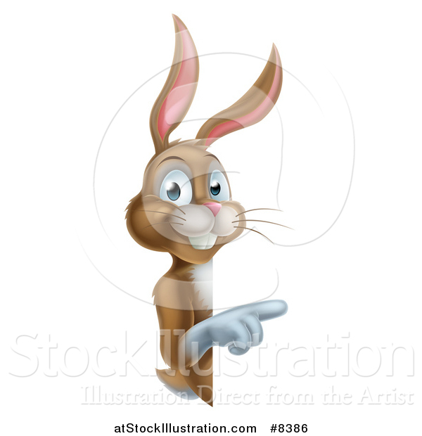 Vector Illustration of a Happy Brown Bunny Rabbit Pointing Around a Sign