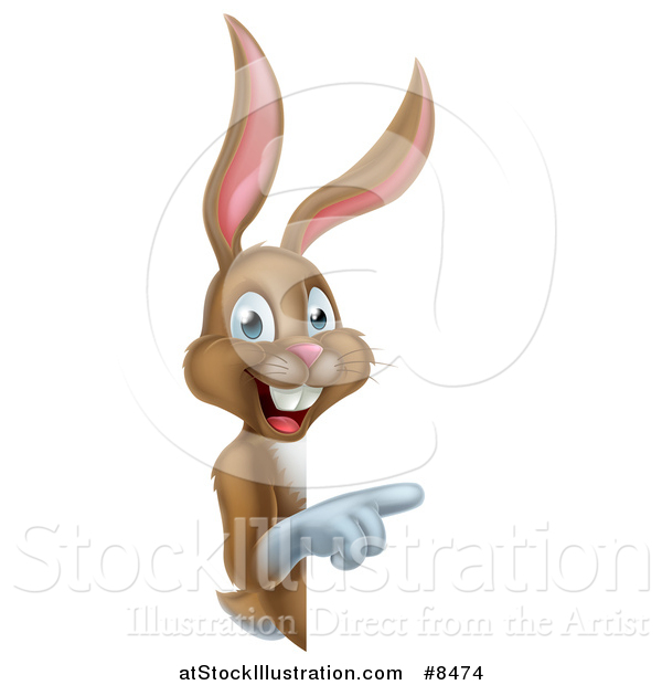 Vector Illustration of a Happy Brown Bunny Rabbit Pointing Around a Sign