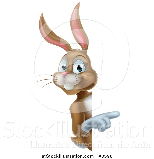 Vector Illustration of a Happy Brown Bunny Rabbit Pointing Around a Sign