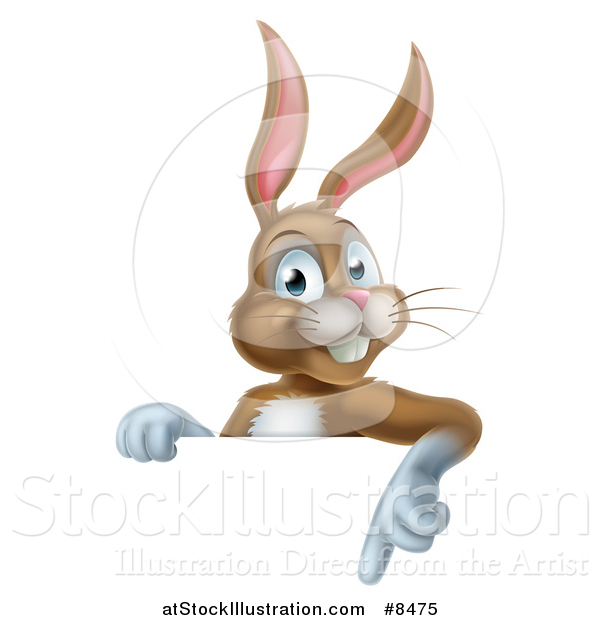 Vector Illustration of a Happy Brown Bunny Rabbit Pointing down over a Sign
