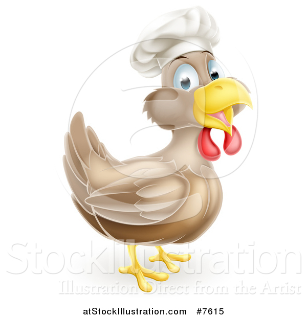 Vector Illustration of a Happy Brown Chicken Chef Facing Right