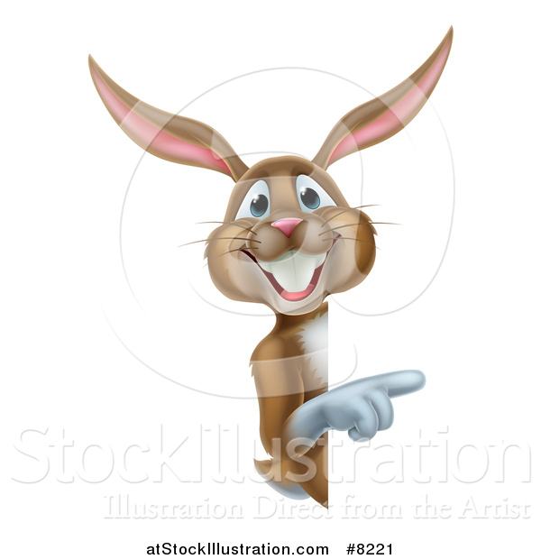 Vector Illustration of a Happy Brown Easter Bunny Rabbit Pointing Around a Sign