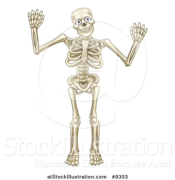 Vector Illustration of a Happy Cartoon Skeleton Character Waving or Dancing