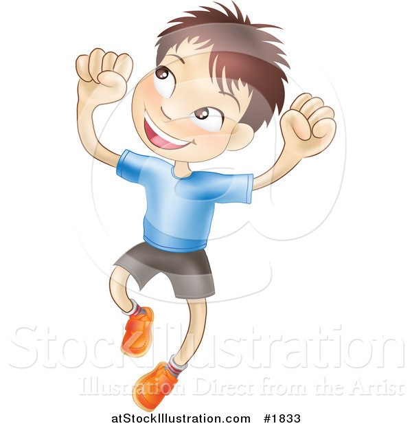 Vector Illustration of a Happy Caucasian Boy Smiling and Jumping into the Air