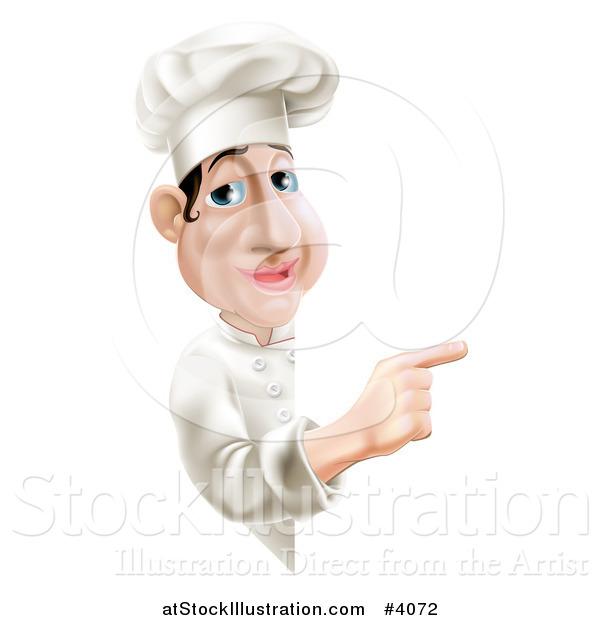 Vector Illustration of a Happy Chef Pointing Around a Menu or Sign Board