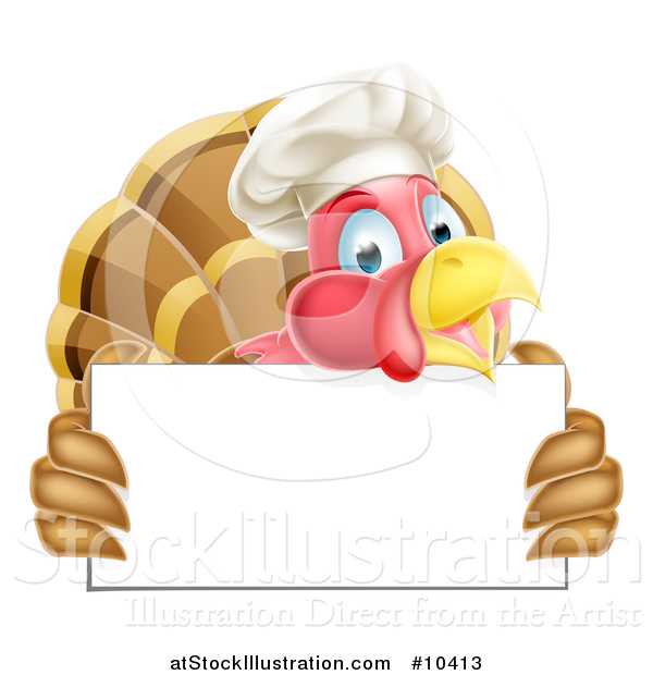 Vector Illustration of a Happy Chef Turkey Bird Holding a Blank Sign Board