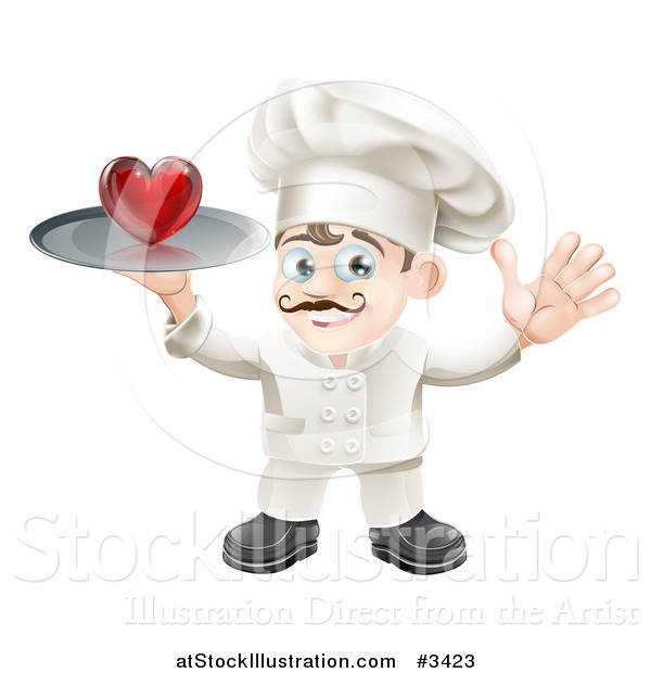 Vector Illustration of a Happy Chef Waving and Holding a Chef on a Platter