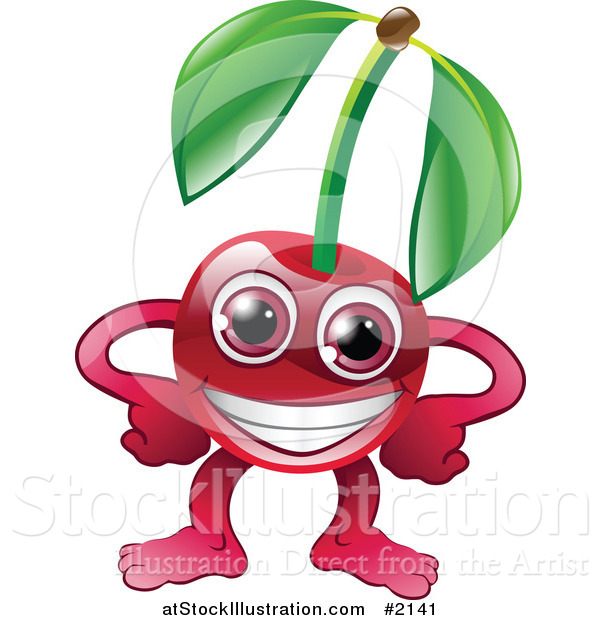 Vector Illustration of a Happy Cherry Character with Hands on Hips