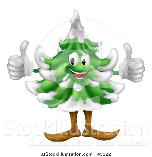 Vector Illustration of a Happy Christmas or Evergreen Tree Mascot with Two Thumbs up