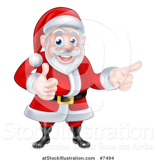 Vector Illustration of a Happy Christmas Santa Claus Giving a Thumb up and Pointing to the Right