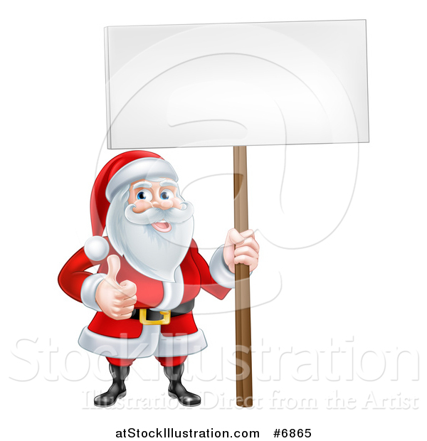 Vector Illustration of a Happy Christmas Santa Claus Holding a Blank Sign and Giving a Thumb up
