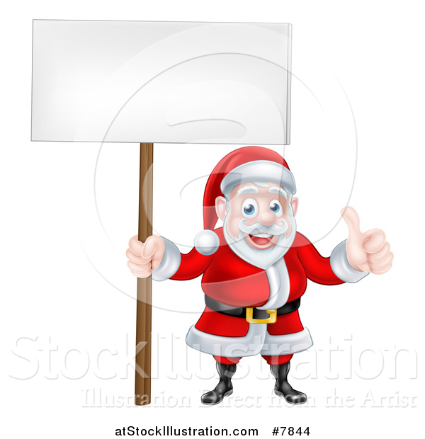 Vector Illustration of a Happy Christmas Santa Claus Holding a Blank Sign and Giving a Thumb up