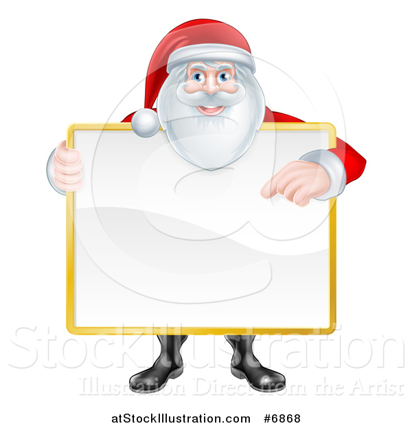 Vector Illustration of a Happy Christmas Santa Claus Holding and Pointing to a Blank Sign